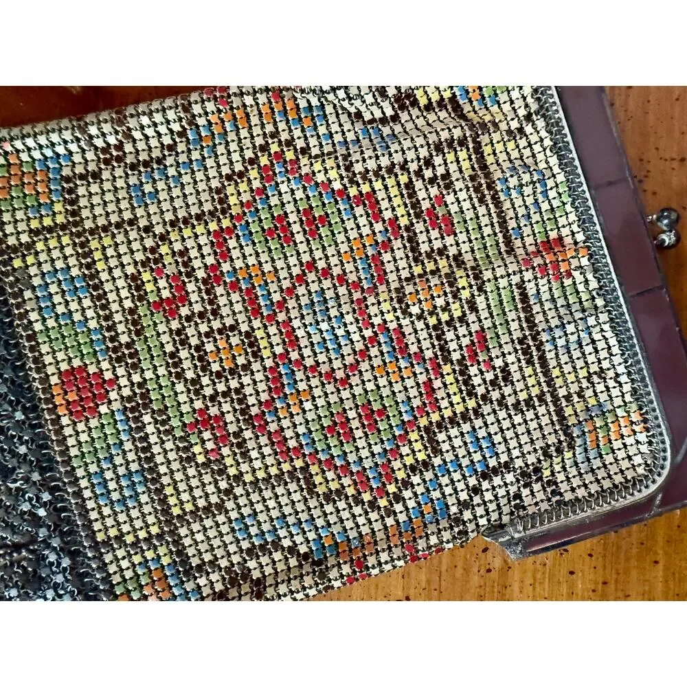 Vintage Whiting & Davis Mesh Purse, Art Deco Enamel Mesh Bag, Mandalian Style - Picture 2 of 10